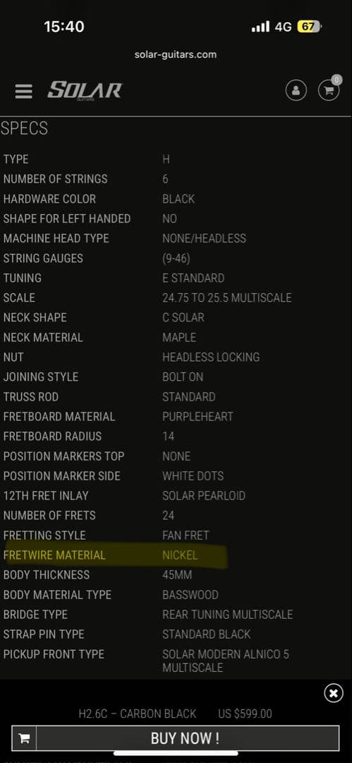 Solar Guitars H2.6C ヘッドレスギター