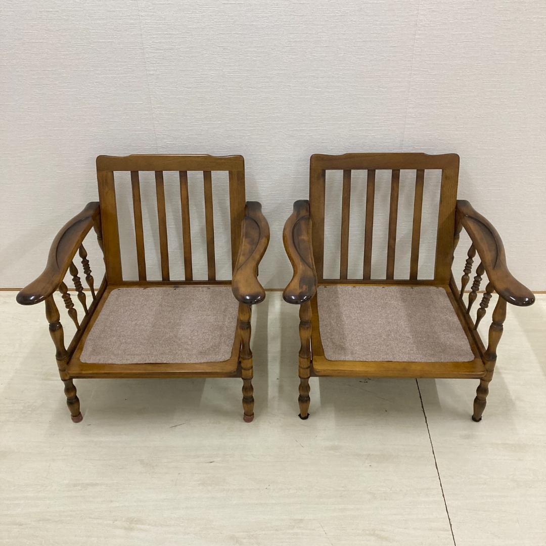 オールドカリモク】コロニアル アームチェア 1人掛けソファ 2脚セット
