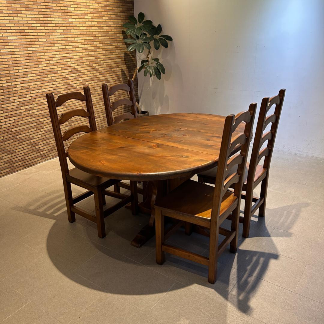 新春還元セール♥輸入家具　伸長式ダイニングセット　オーバル型　無垢材　６人掛け