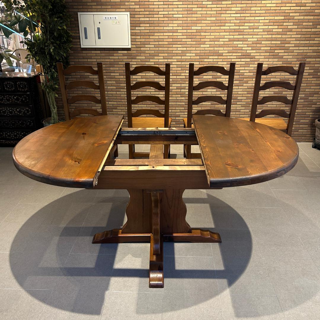 新春還元セール♥輸入家具　伸長式ダイニングセット　オーバル型　無垢材　６人掛け