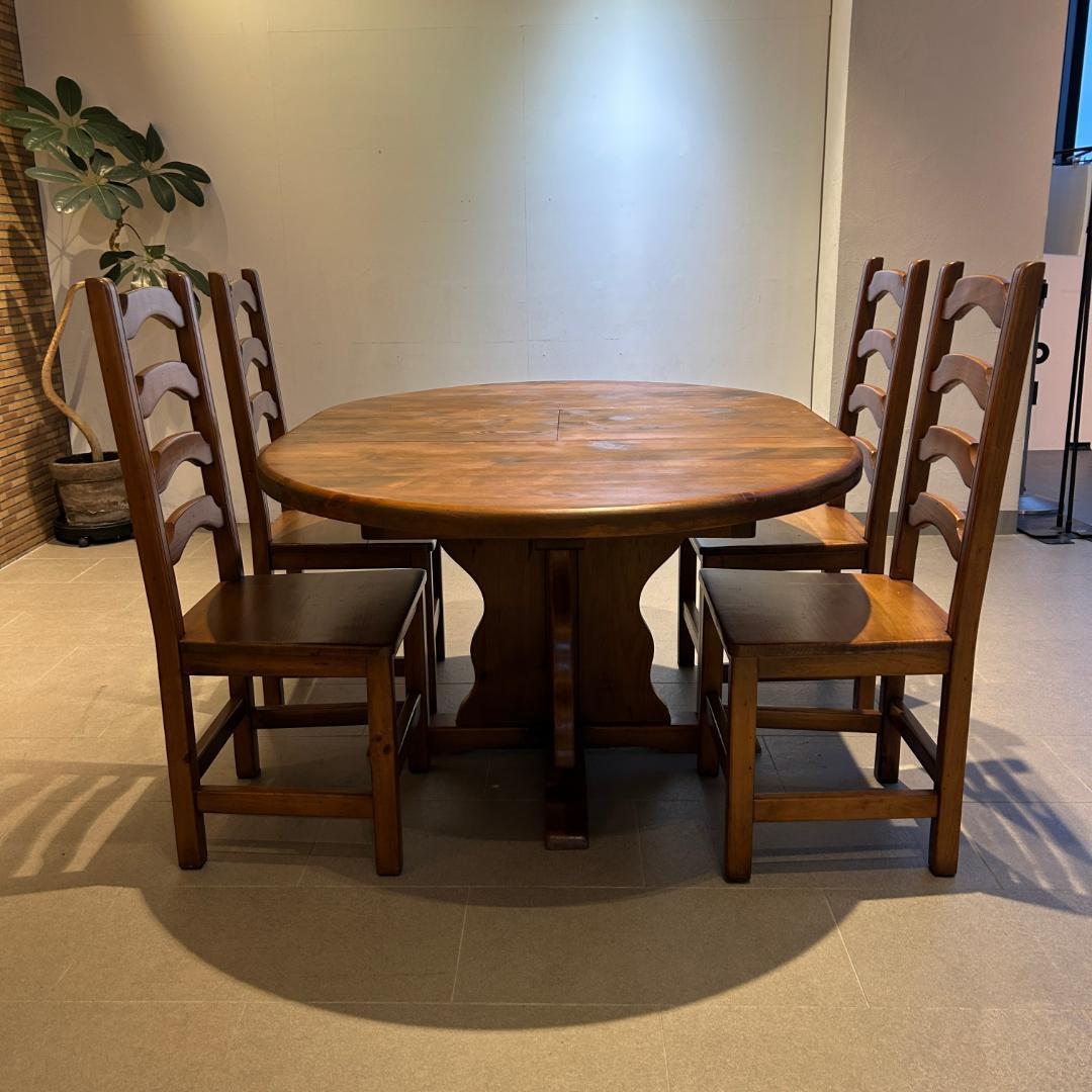 新春還元セール♥輸入家具　伸長式ダイニングセット　オーバル型　無垢材　６人掛け