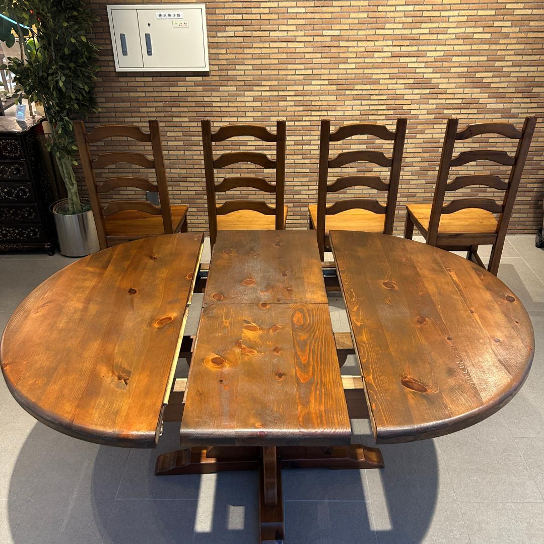 新春還元セール♥輸入家具　伸長式ダイニングセット　オーバル型　無垢材　６人掛け