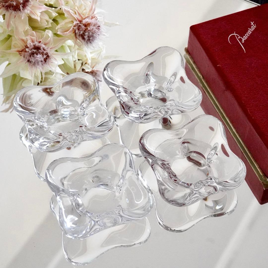 ★希少美品★オールドバカラBACCARAT 花びら型バターディッシュ 4客セット