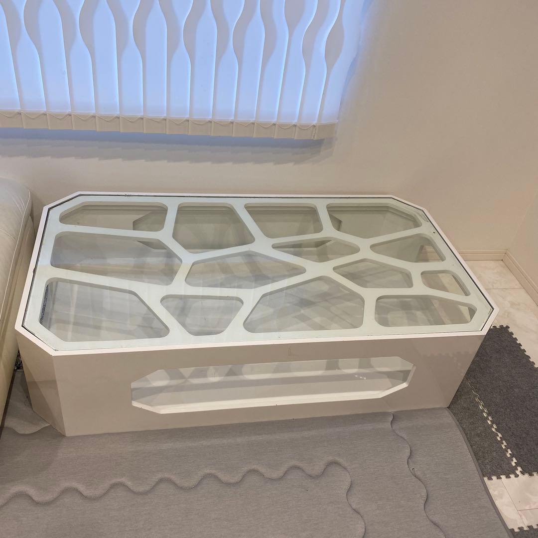 六角形ガラス天板センターテーブル