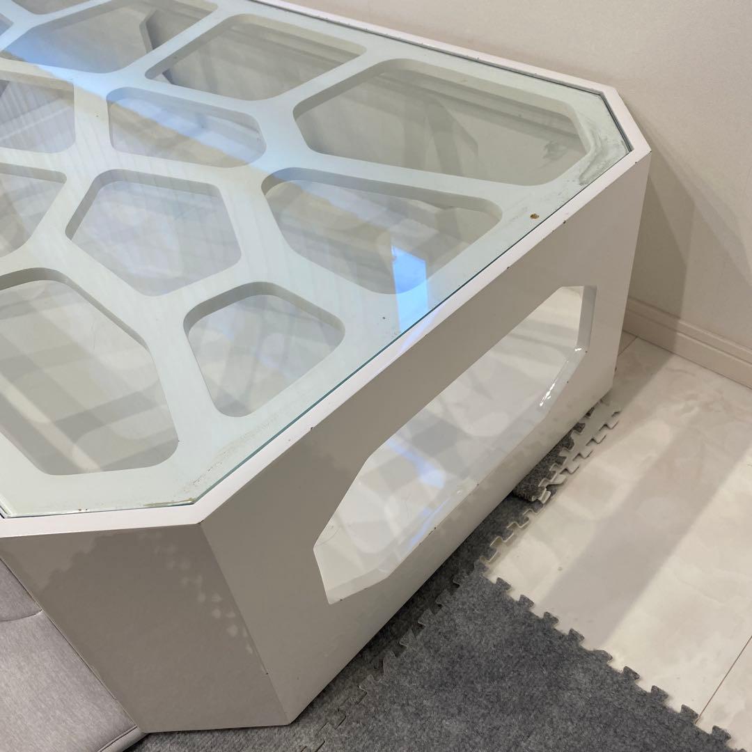 六角形ガラス天板センターテーブル