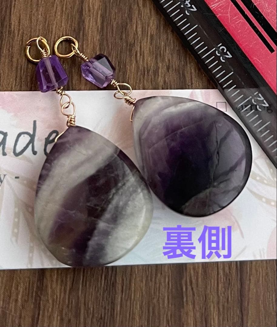 再販シェブロンアメジストスクロールカービングピアスチャーム☆片側でも可能