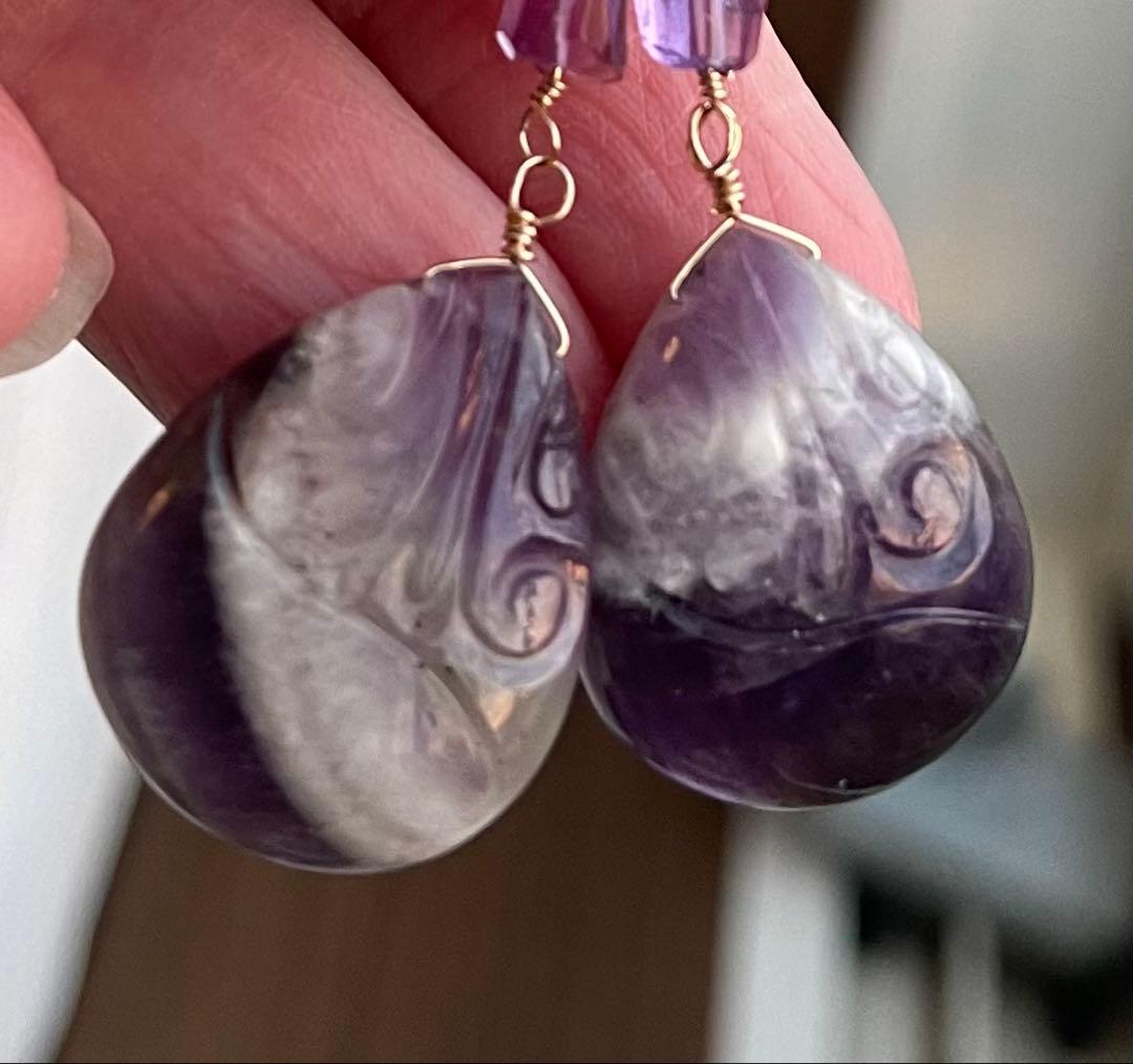 再販シェブロンアメジストスクロールカービングピアスチャーム☆片側でも可能