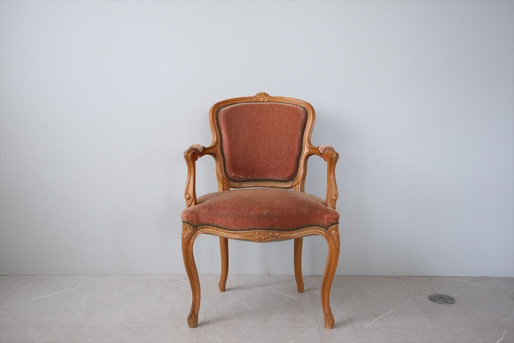 フランスアンティーク猫脚サロンチェア/肘掛けイス/アームソファ(89-132-2