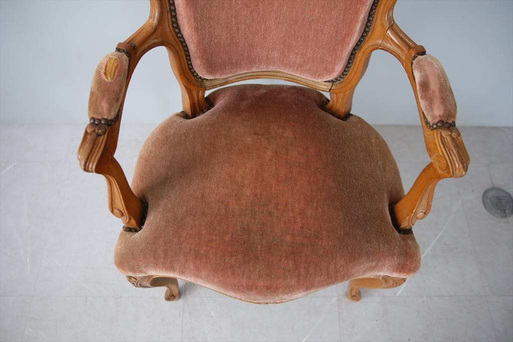 フランスアンティーク猫脚サロンチェア/肘掛けイス/アームソファ(89-132-2