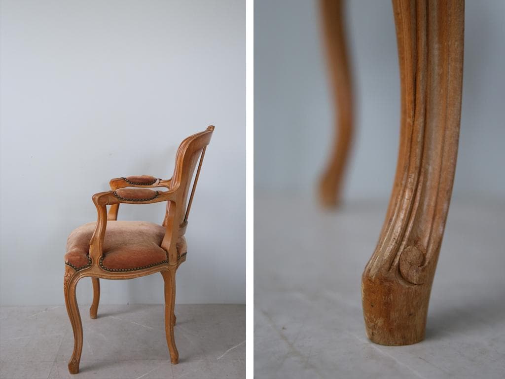 フランスアンティーク猫脚サロンチェア/肘掛けイス/アームソファ(89-132-2