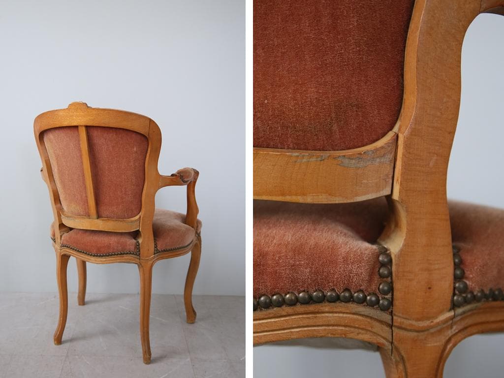 フランスアンティーク猫脚サロンチェア/肘掛けイス/アームソファ(89-132-2