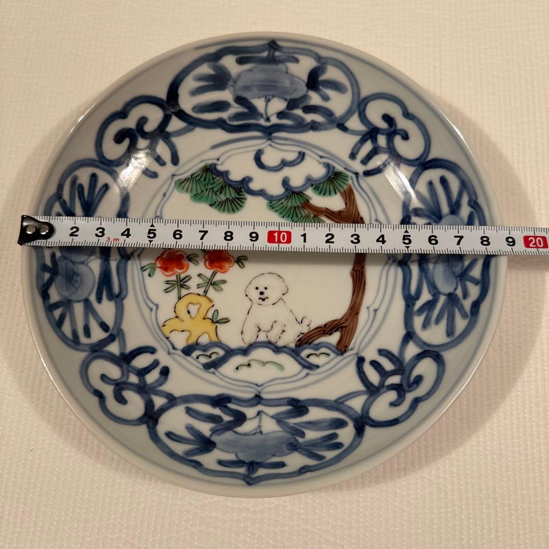 堀畑蘭 6寸深皿 松と白犬