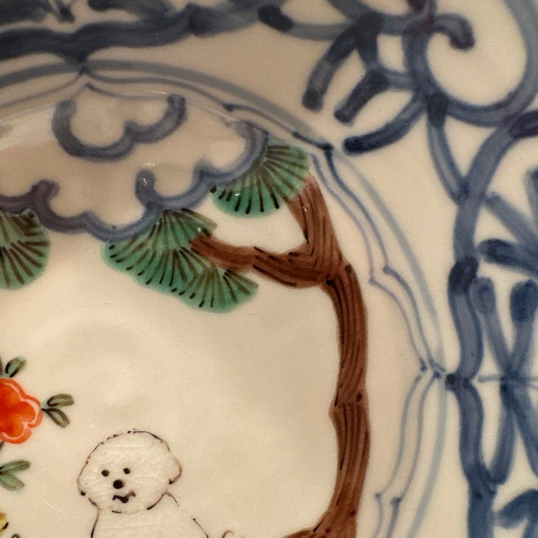 堀畑蘭 6寸深皿 松と白犬