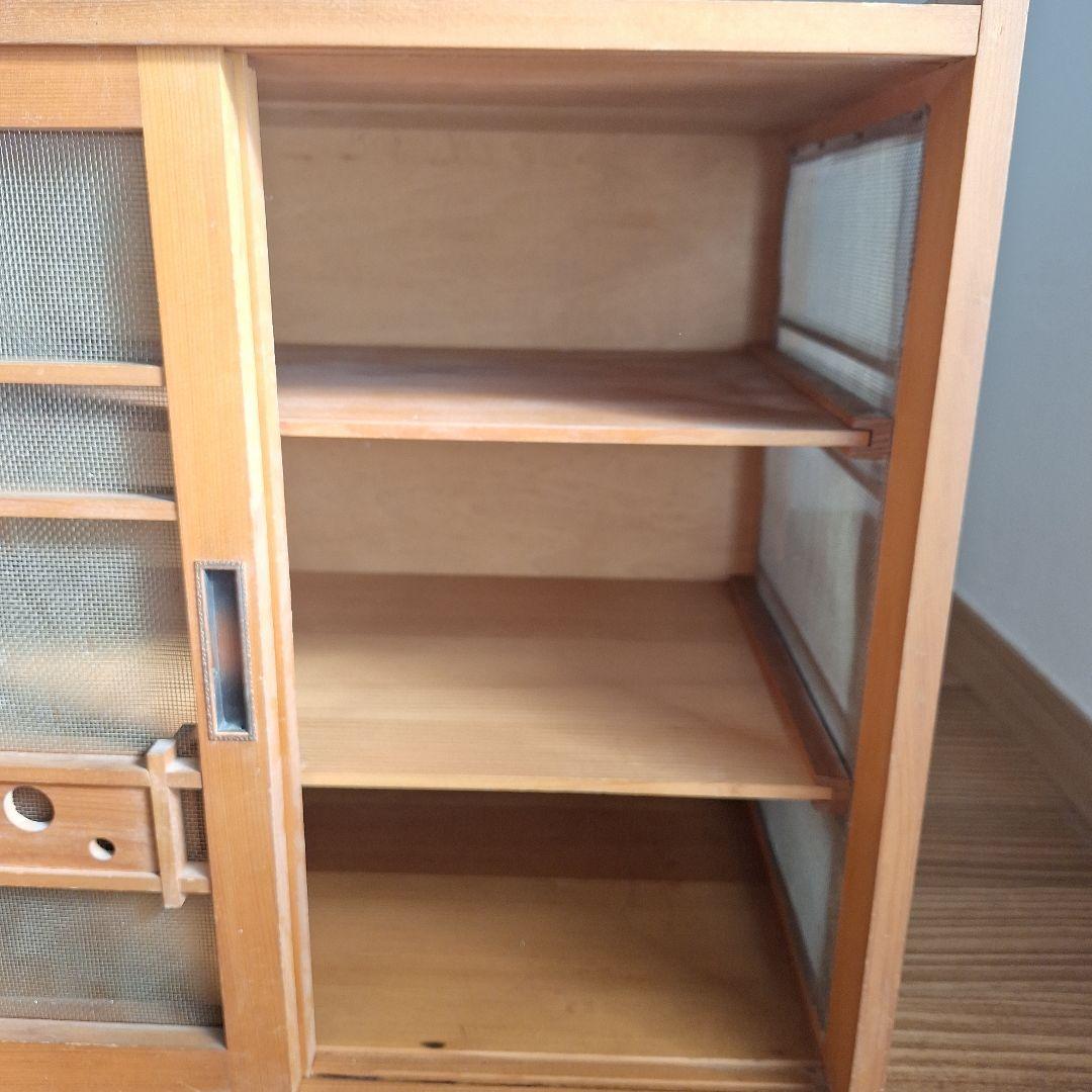 蝿張棚　　レトロ木製食品棚　アンティーク棚　フードストッカー