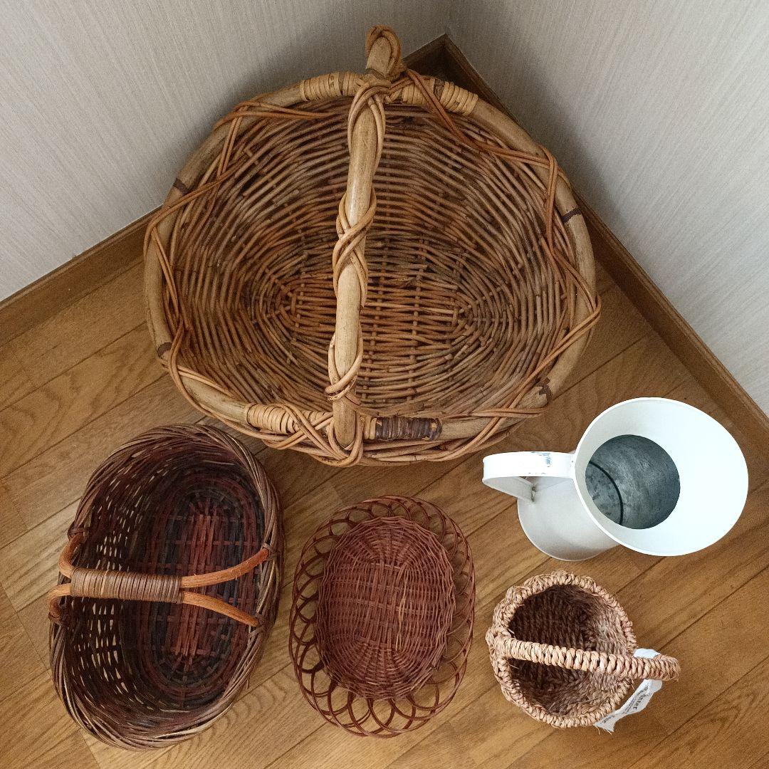 カゴ 籠4点+水差し 計5点 まとめ売り シャビーシック フレンチ ピッチャー