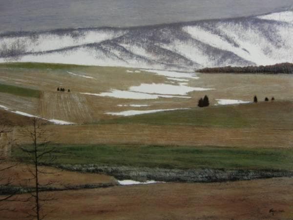 相原求一朗、【早春の田園】、希少な大判額装用画集より、美品、日本人画家