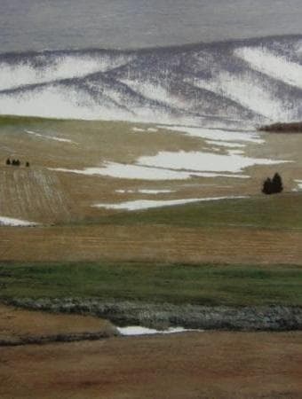 相原求一朗、【早春の田園】、希少な大判額装用画集より、美品、日本人画家