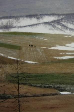 相原求一朗、【早春の田園】、希少な大判額装用画集より、美品、日本人画家