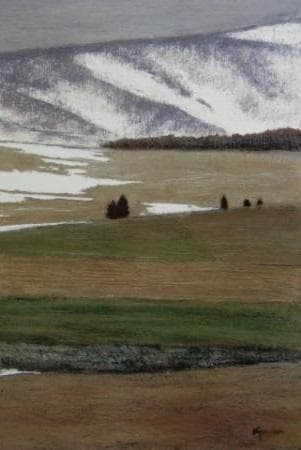 相原求一朗、【早春の田園】、希少な大判額装用画集より、美品、日本人画家