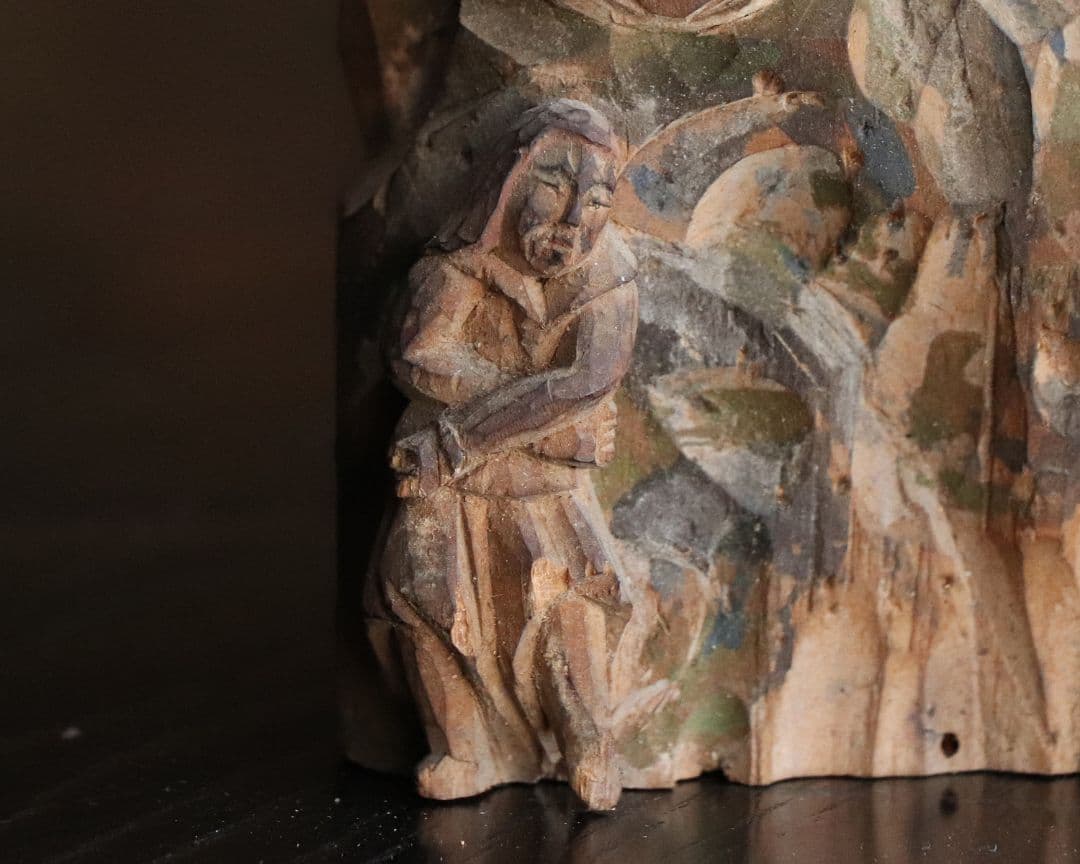 時代 木彫 彩色 不動明王 仏像 高11.3cm 木造 仏教美術【MA467】