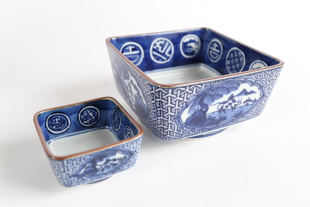 館林源右衛門 染付 祥瑞間取山水図 向付 大鉢 小鉢 共箱 - メルカリ