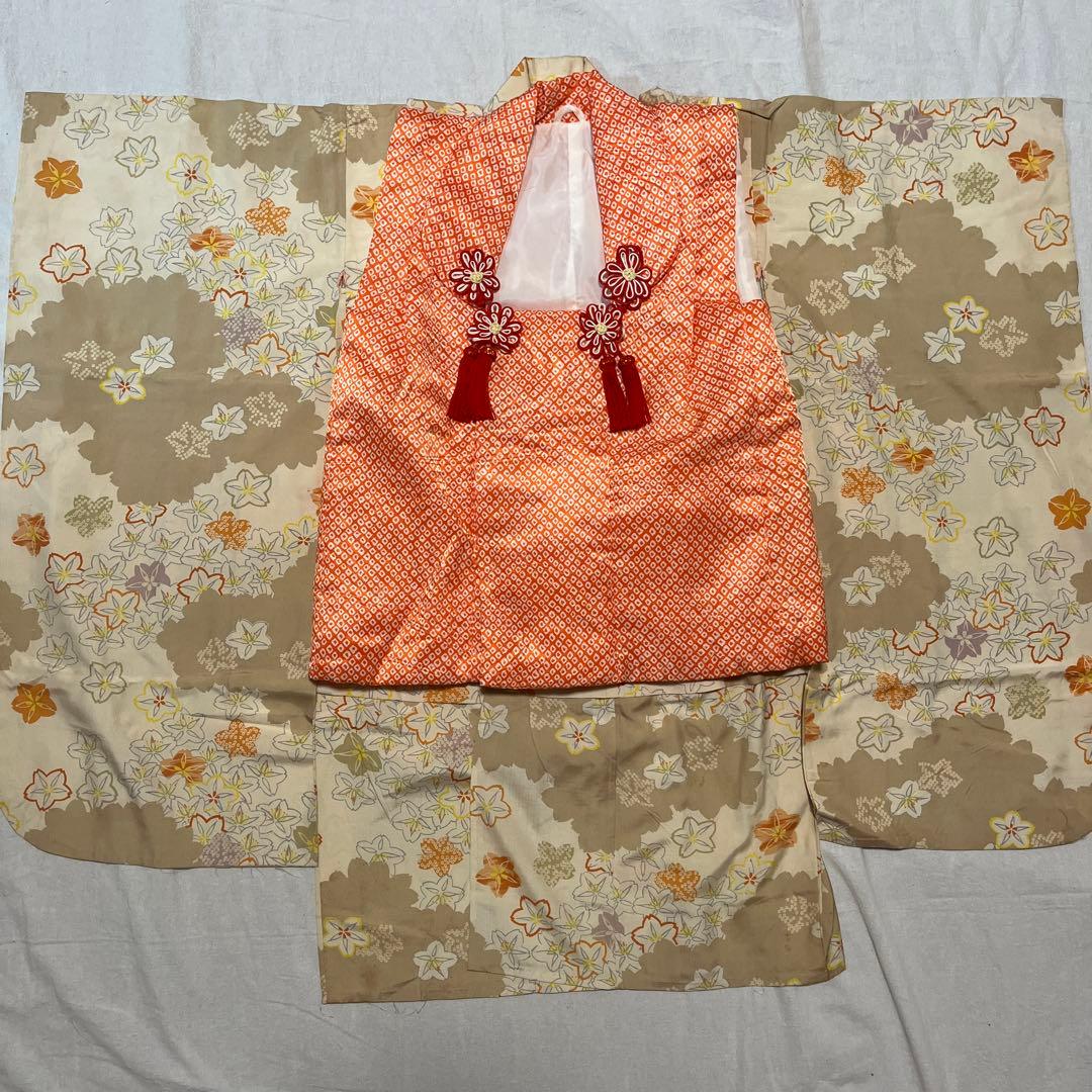 七五三　3歳　着物セット　かのこ　被布　ベージュ