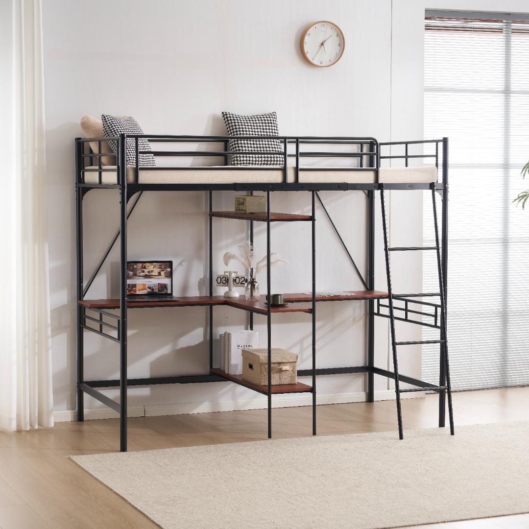 2025年新作 ロフトベッド シングル 収納棚付き 北欧風 木目 子供ベッド