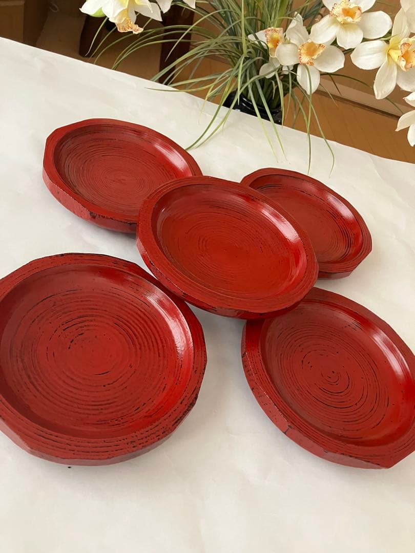 未使用❤️希少　山岸厚夫　漆 木製　粗挽き　銘々皿　5枚セット　約16.5x3.5