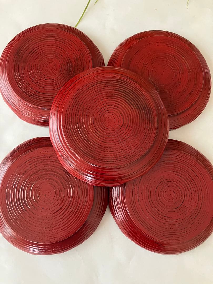 未使用❤️希少　山岸厚夫　漆 木製　粗挽き　銘々皿　5枚セット　約16.5x3.5