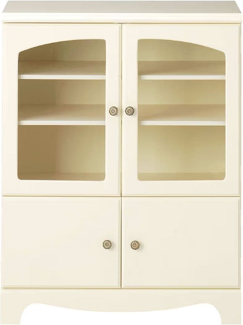 【アンティーク】ガラスキャビネット　ディスプレイ　白　オフホワイト　サロン　展示