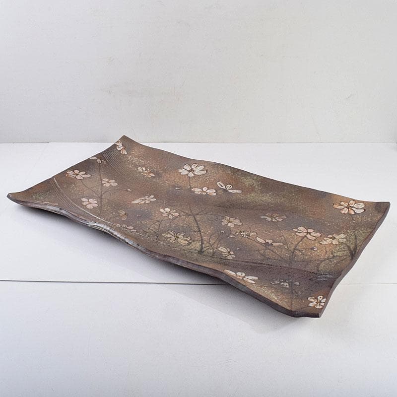 益子焼 堀越美紀作 自然釉 秋桜文 長皿 共箱 N 8681D - メルカリ