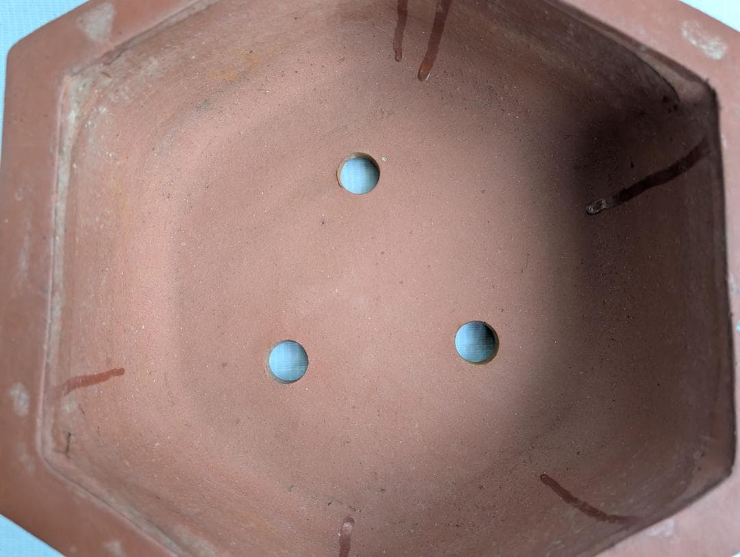 盆栽鉢 六角鉢 外寸30×33.5cm 高さ11.5cm 中国鉢 朱泥