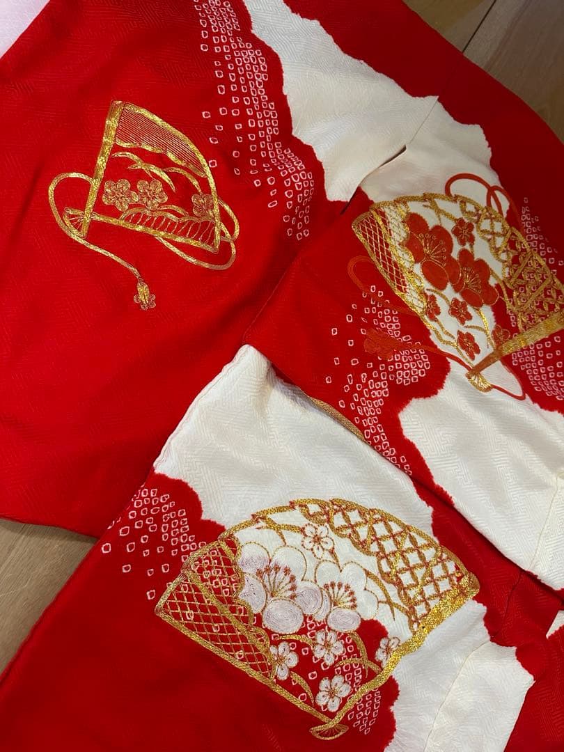 七五三 着物フルセット 正絹　刺繍　赤　被布　3才　女の子