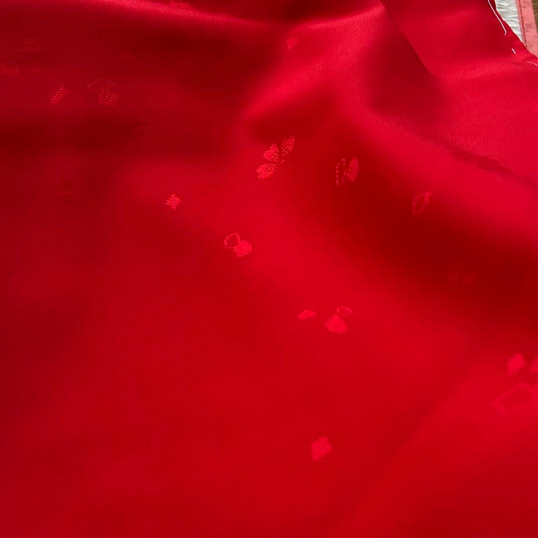 未使用品 七五三 3歳 着物 赤 総絞り 753 絹 被布 三歳 赤 草履 巾着