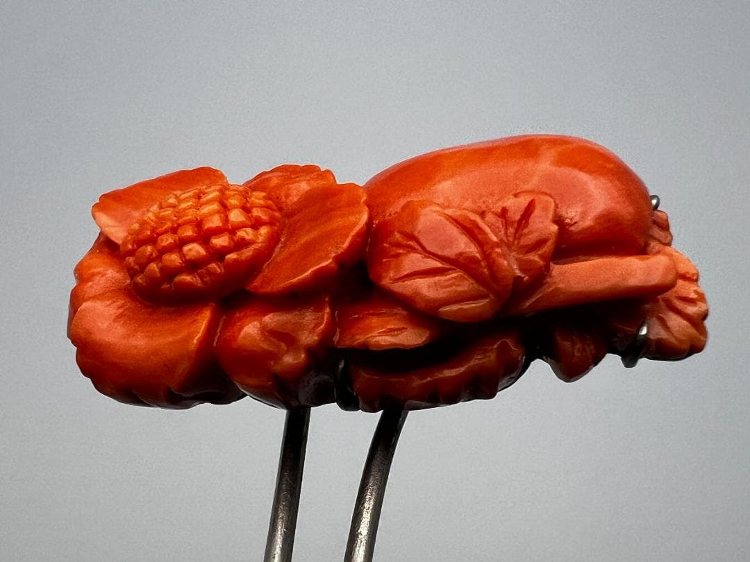 【海】本珊瑚　赤珊瑚　かんざし　簪　重量約１２．５ｇ