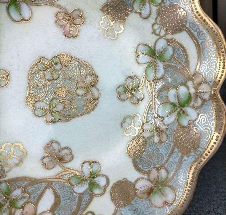 美品★オールドノリタケ クローバー柄金盛りビクトリアン ボウル