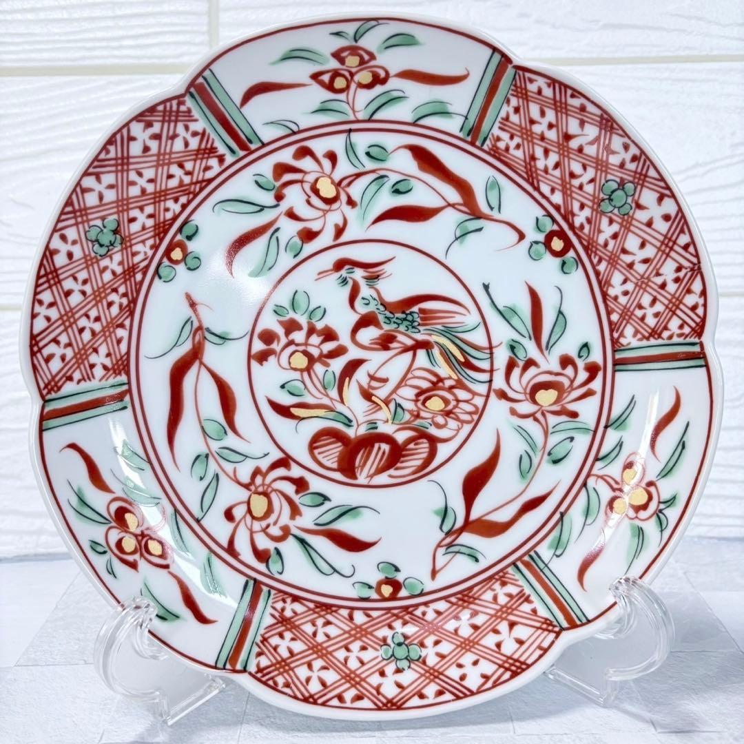 たち吉 橘吉 間取 赤絵花鳥 中皿 和皿 輪花皿 染付 古伊万里 鳳凰 間取