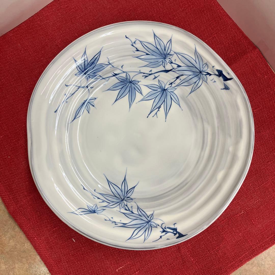 清水焼染め付け紅葉七寸鉢