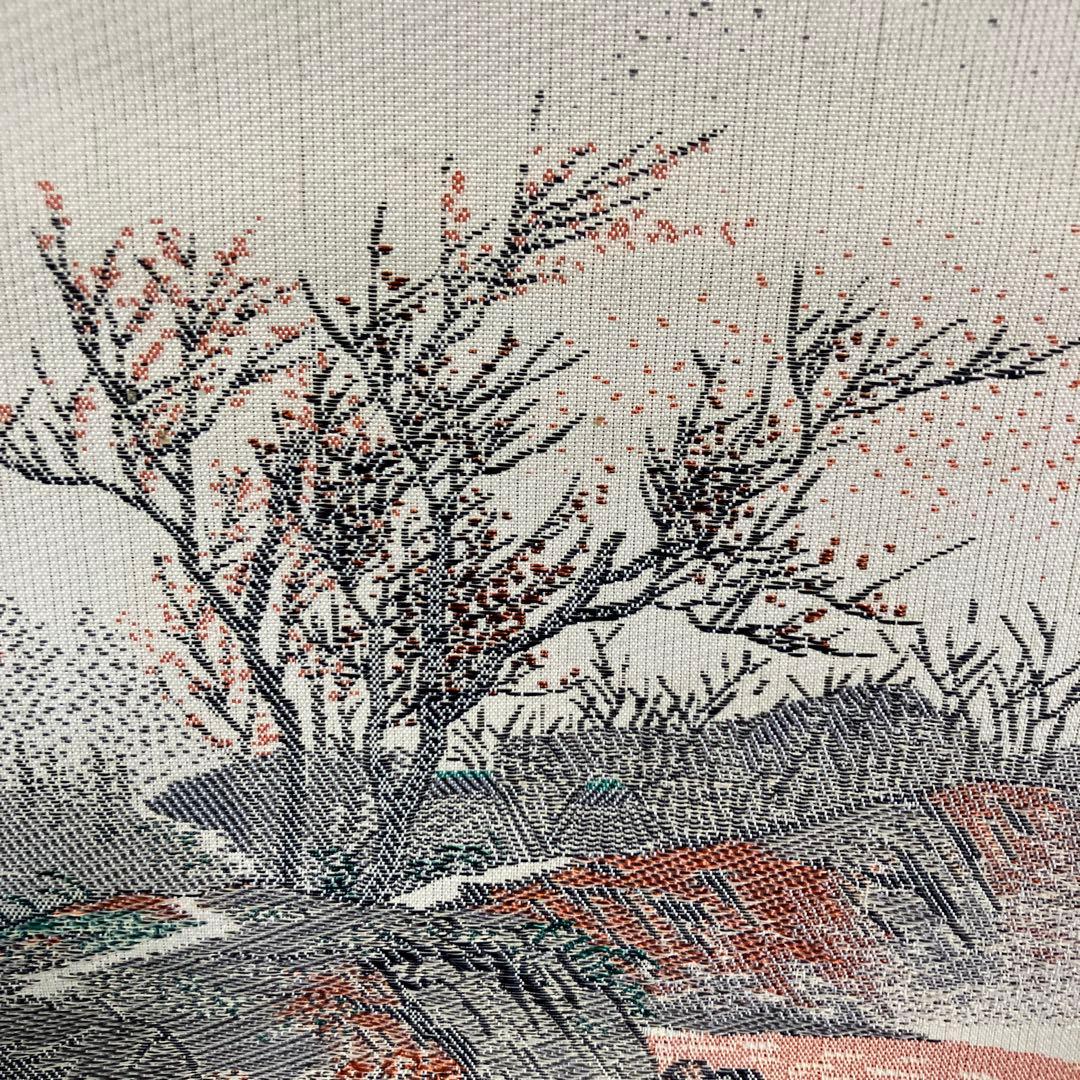 【希少・美術織物】掛け軸 織物風景画「春秋山水」金糸使用 縁起物 茶掛け
