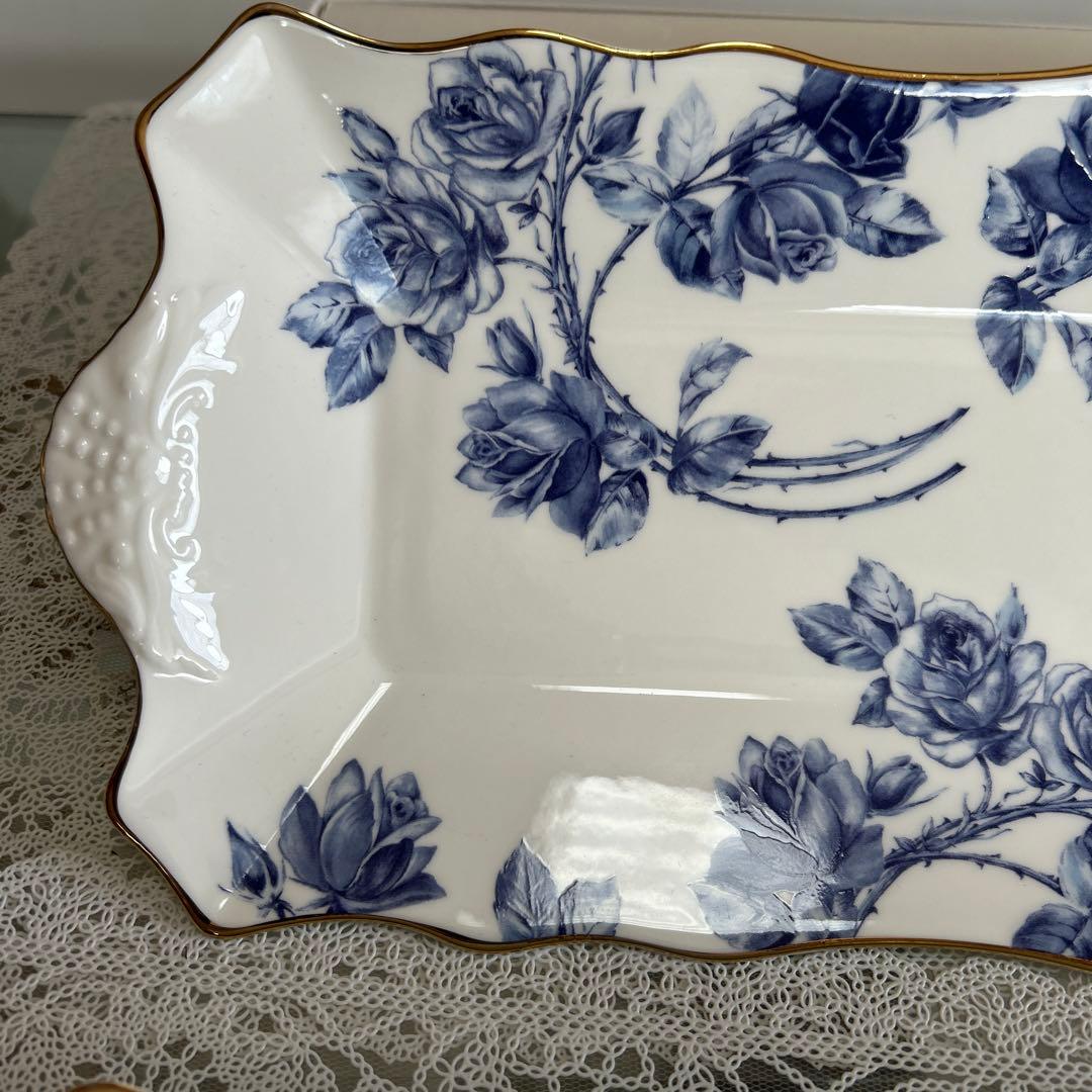 エインズレイ　エリザベスローズ ブルー サンドイッチトレイ2枚セット