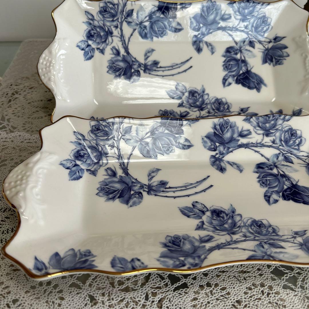 エインズレイ　エリザベスローズ ブルー サンドイッチトレイ2枚セット