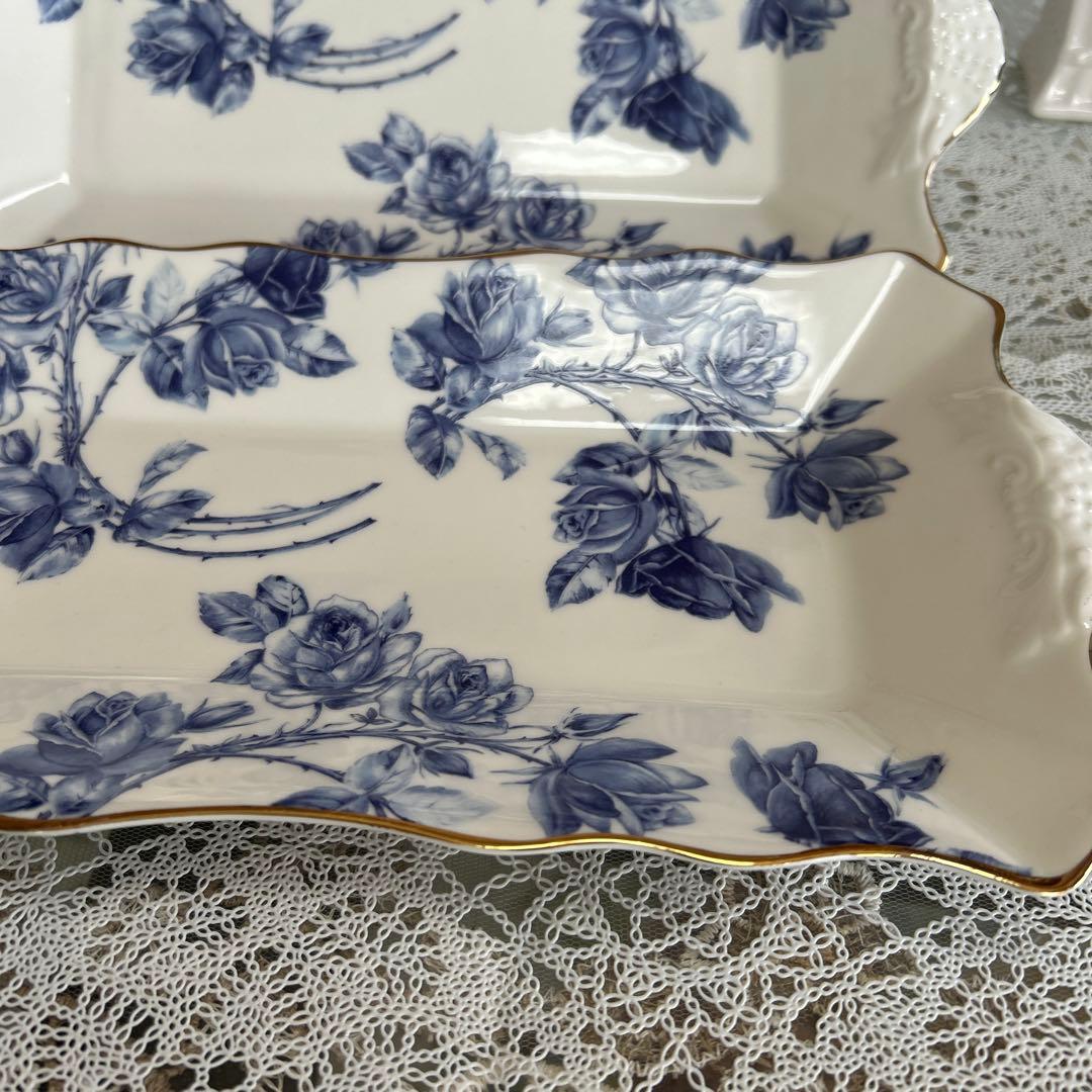 エインズレイ　エリザベスローズ ブルー サンドイッチトレイ2枚セット