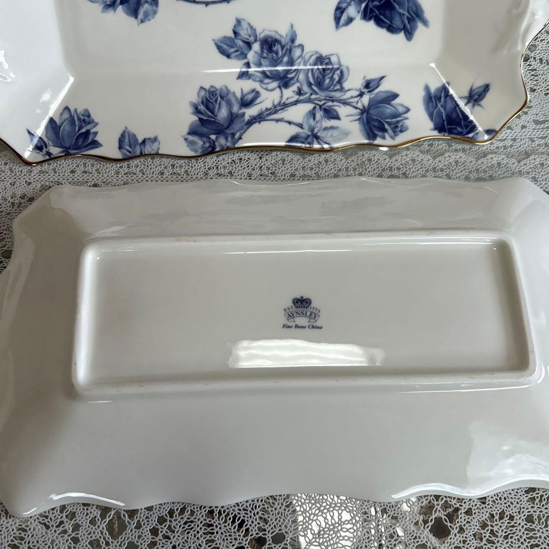 エインズレイ　エリザベスローズ ブルー サンドイッチトレイ2枚セット