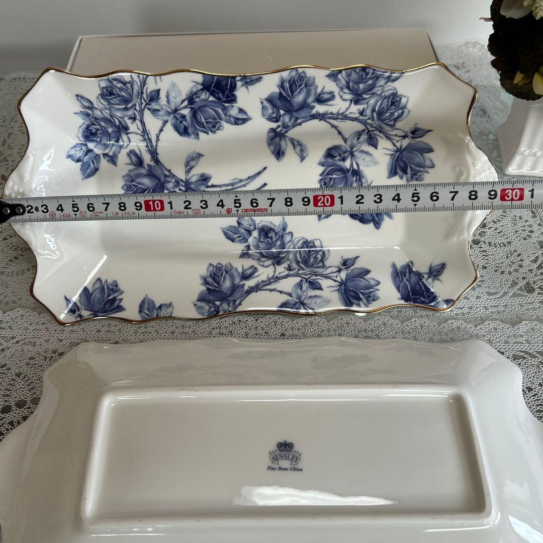 エインズレイ　エリザベスローズ ブルー サンドイッチトレイ2枚セット