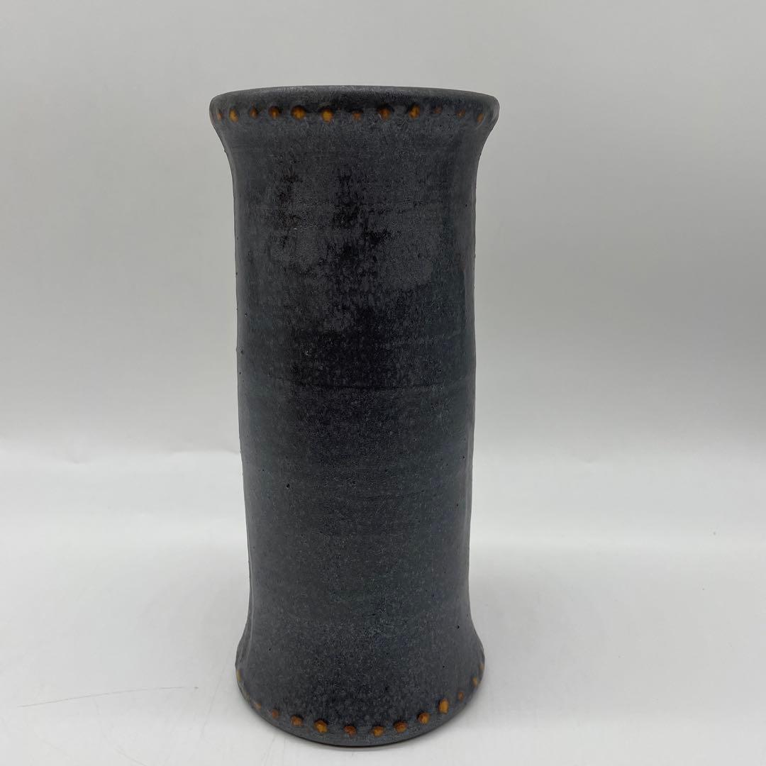 岩井窯　山本教行造　鉄釉花入　花瓶　4