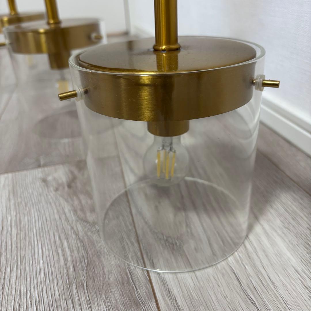 シーリングライト4灯　ガラス　照明　アンティーク　ゴールド　真鍮メッキ