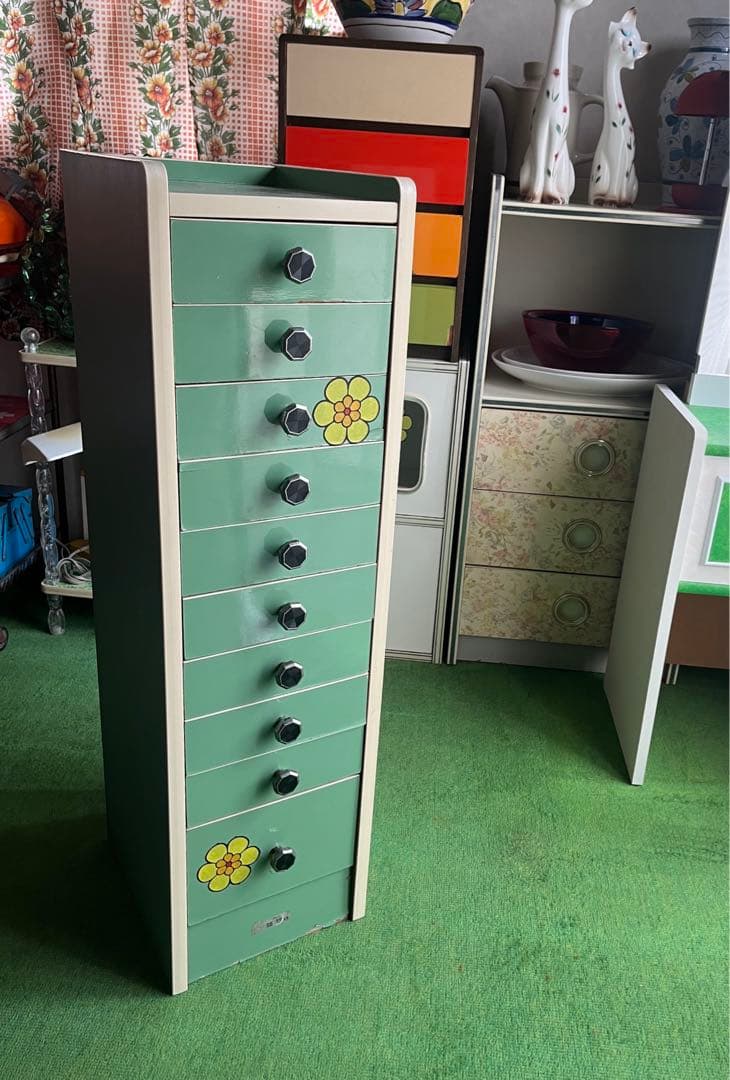 縦型 チェスト グリーン インテリア 引き出し 昭和レトロ 当時物 レトロポップ