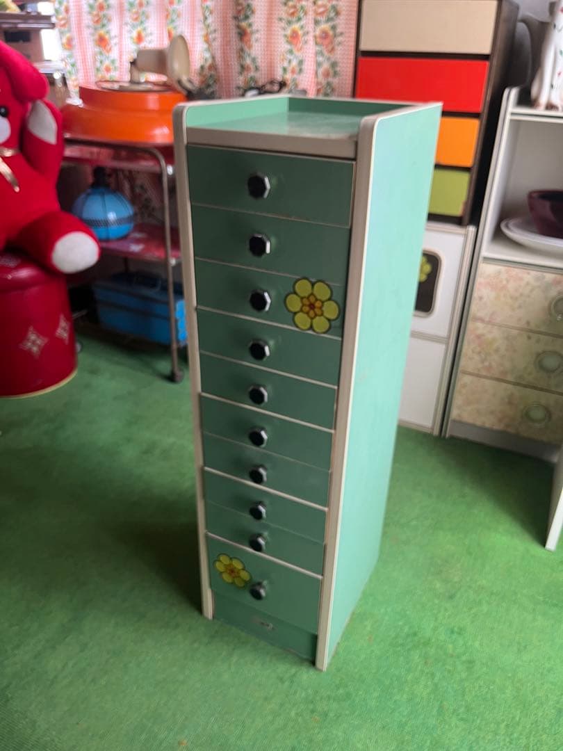 縦型 チェスト グリーン インテリア 引き出し 昭和レトロ 当時物 レトロポップ