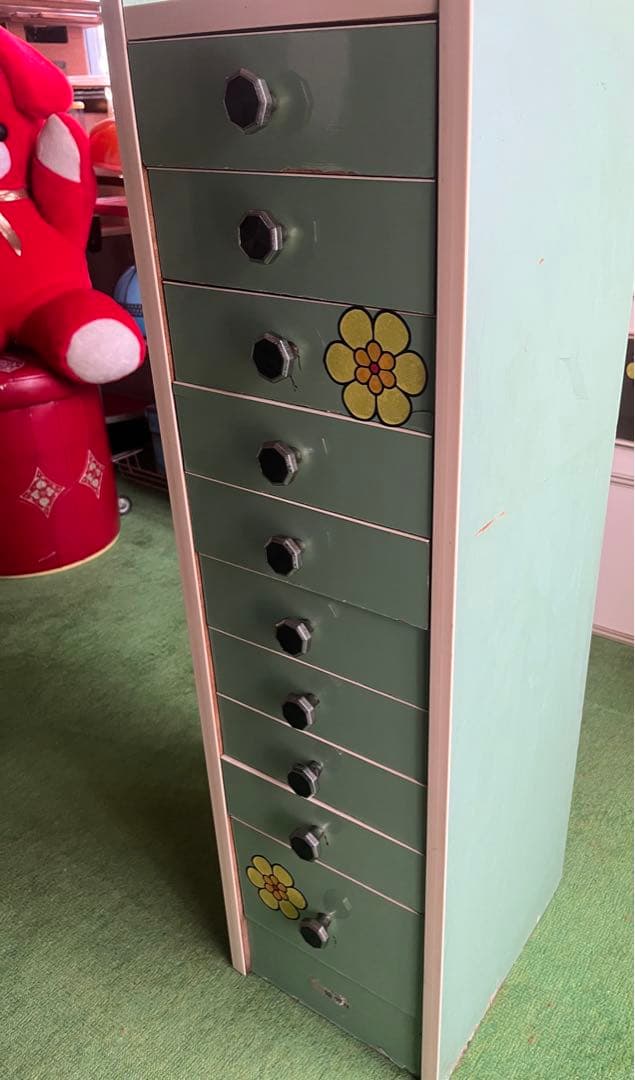 縦型 チェスト グリーン インテリア 引き出し 昭和レトロ 当時物 レトロポップ