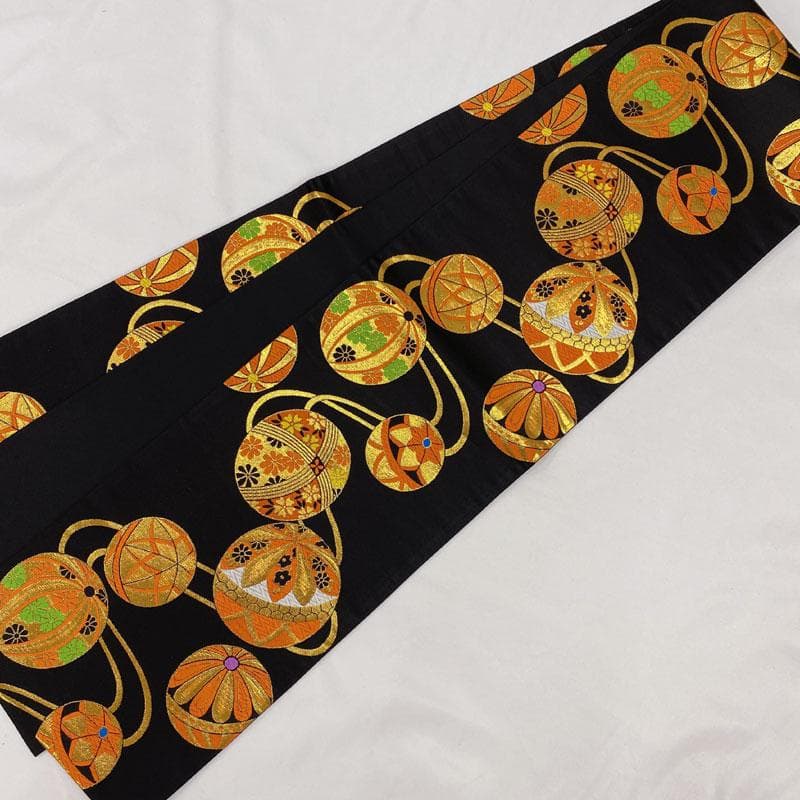 411ag71◎七五三 7歳 全通袋帯 ハーフ成人式 鞠 金黒◎未使用品